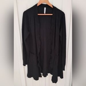 Long,Black Open Flyaway Cardigan by Zenana